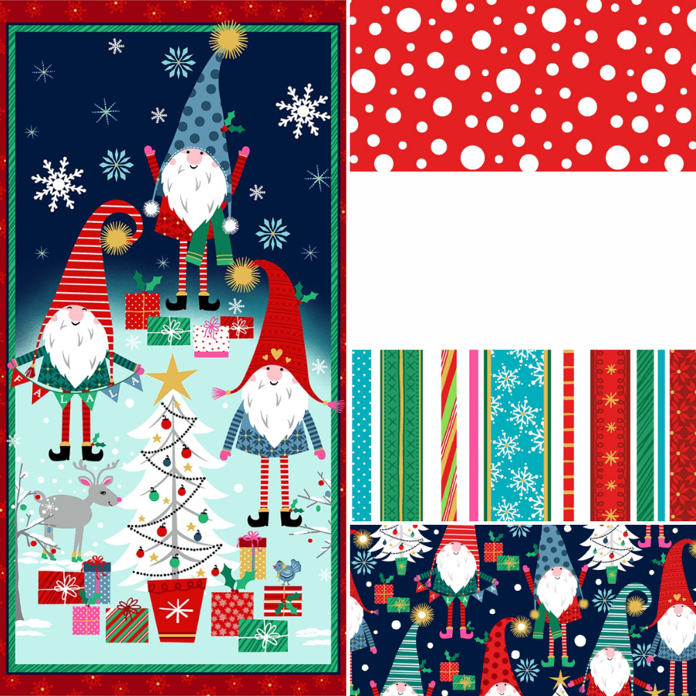 Michael Miller Quilt Kit Kit 1 (no backing) Do the peppermint twist Gnome Beginner Level QUILT KIT finished size 50 x 70 inches, tutorial YouTube instructions