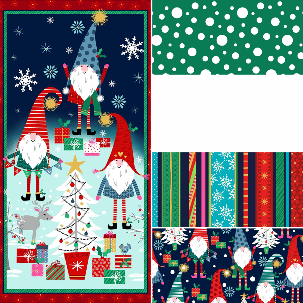 Michael Miller Quilt Kit Kit 2 (no backing) Do the peppermint twist Gnome Beginner Level QUILT KIT finished size 50 x 70 inches, tutorial YouTube instructions