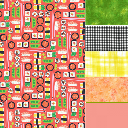 Pink Sushi Food Fabric - OOP and HTF - Cotton Quilting Fabric by the Yard