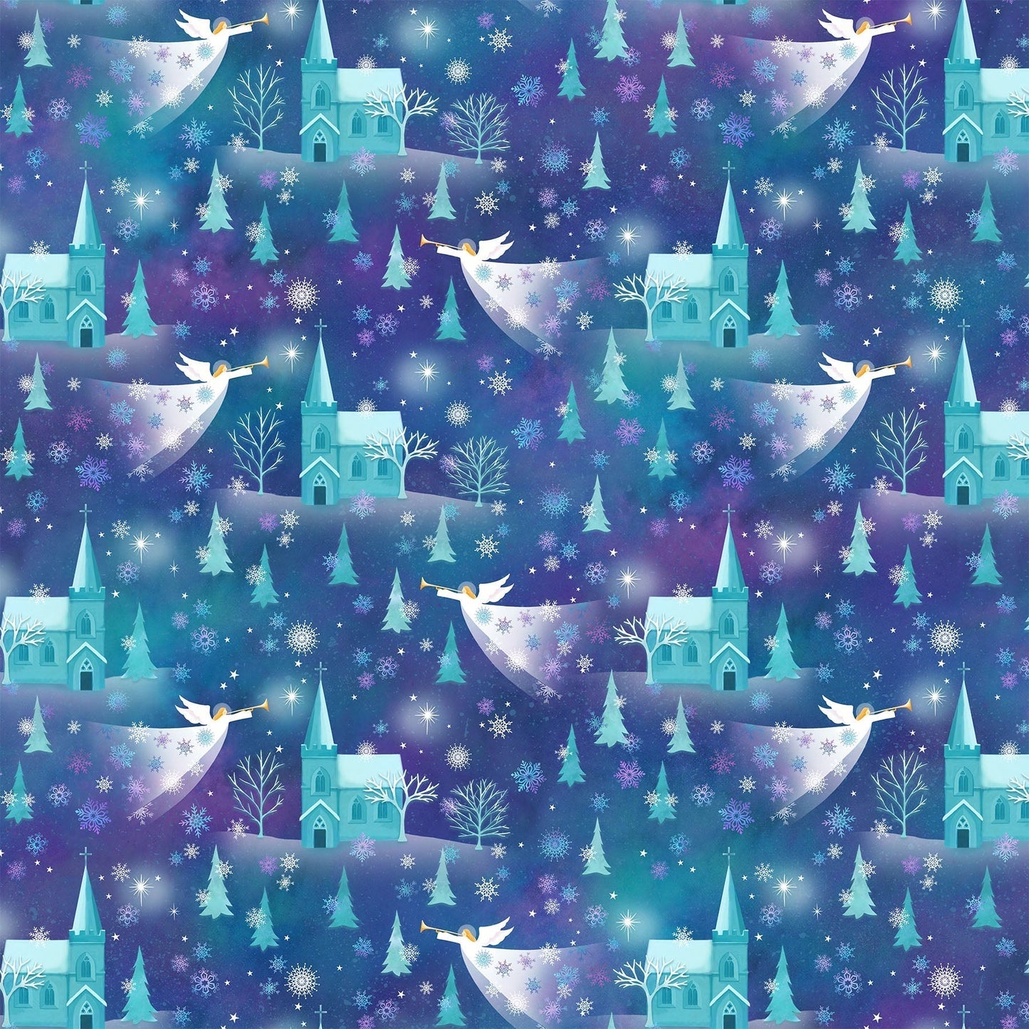 Northcott Fabric by the Yard 1/2 yard Angels on High Light Teal Multi (DP25356-62)