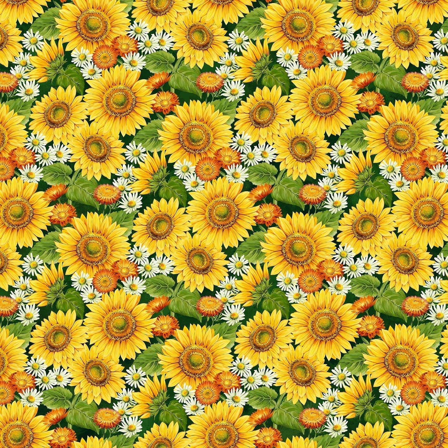 Northcott Fabric by the Yard Sunshine Harvest Daisies on Green Floral Cotton 25458-78
