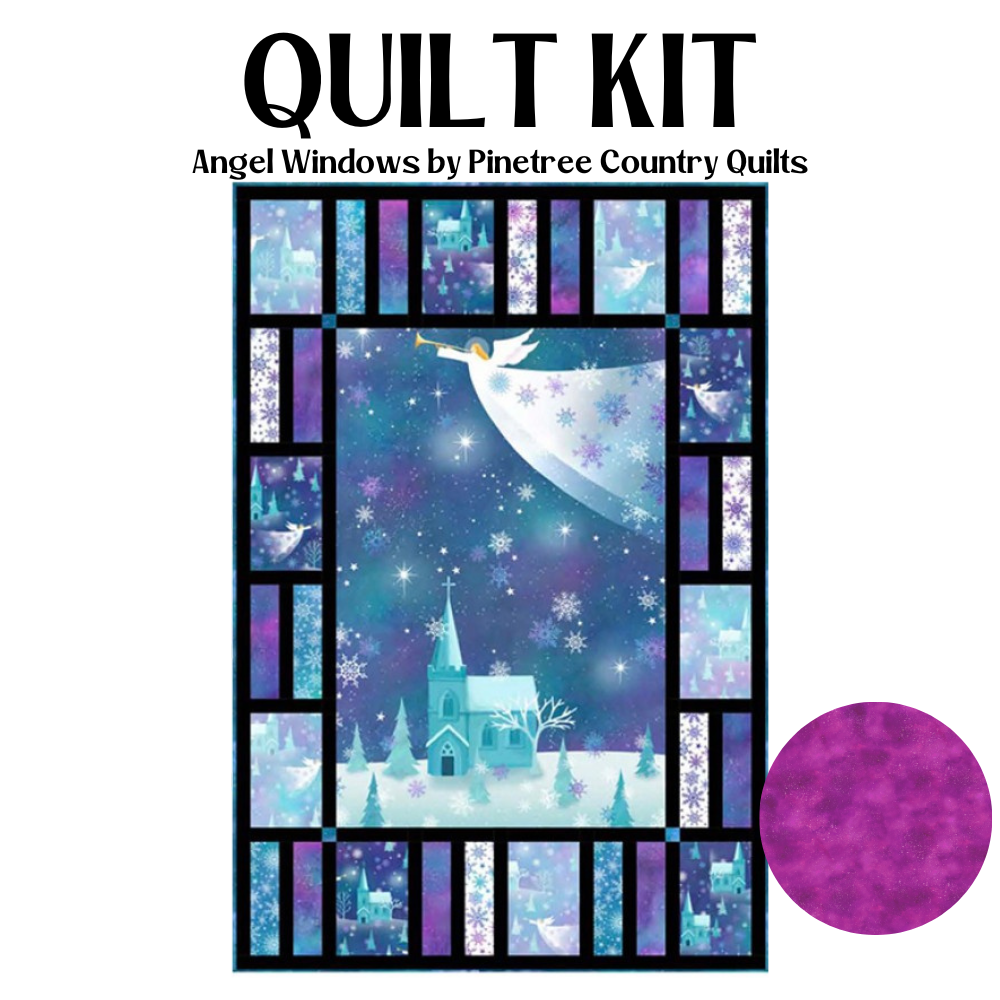 Northcott Fabrics Quilt Kit QUILT KIT w/2 yds bk FUCHSIA Nebula Angel Windows PANEL QUILT KIT with Angels On High Cotton Fabric