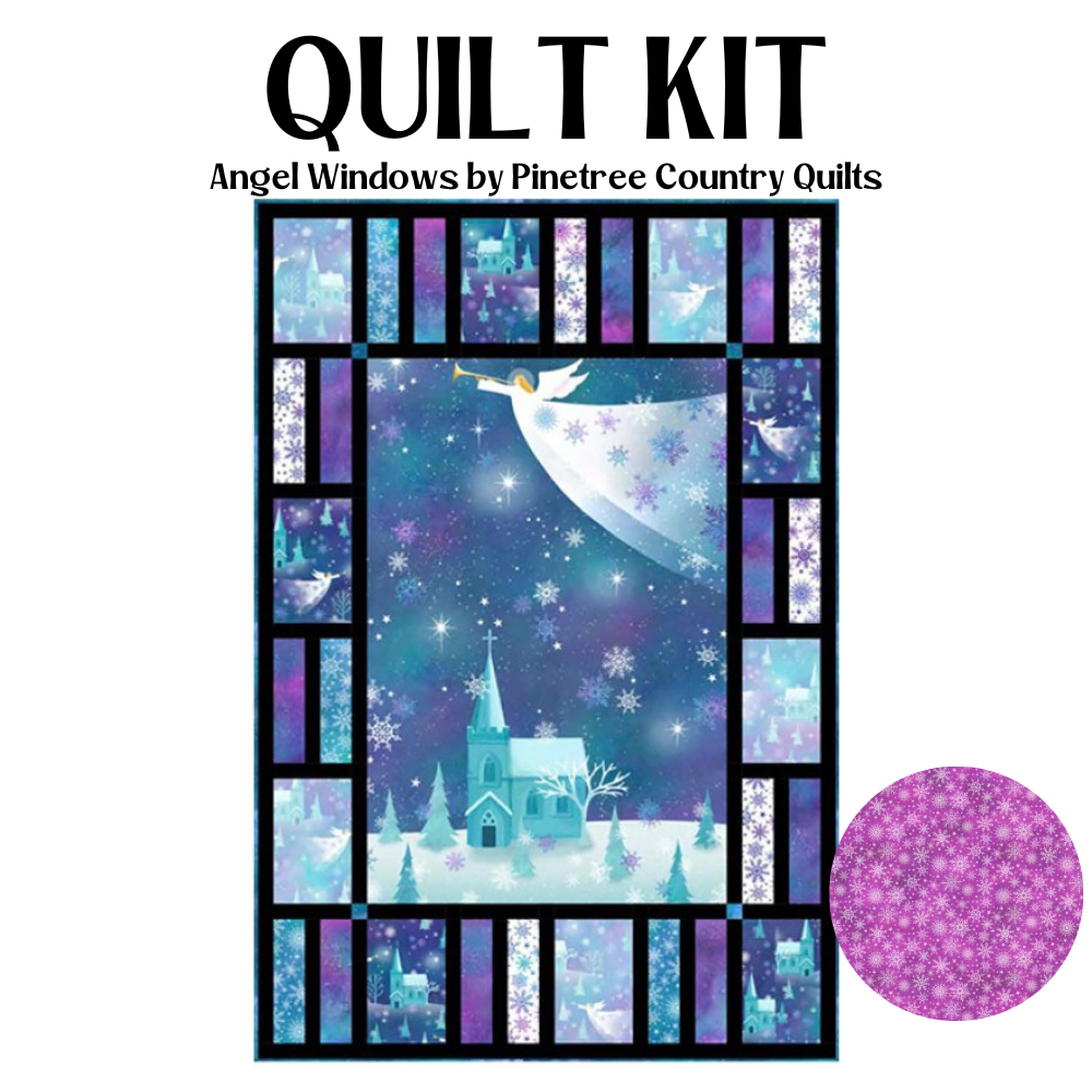 Northcott Fabrics Quilt Kit QUILT KIT w/2 yds bk FUCHSIA snowflakes Angel Windows PANEL QUILT KIT with Angels On High Cotton Fabric