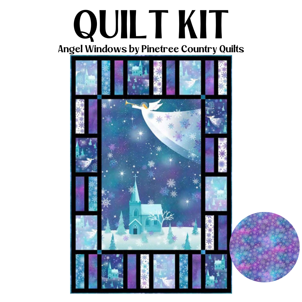 Northcott Fabrics Quilt Kit QUILT KIT w/2 yds bk PURPLE snowflakes Angel Windows PANEL QUILT KIT with Angels On High Cotton Fabric