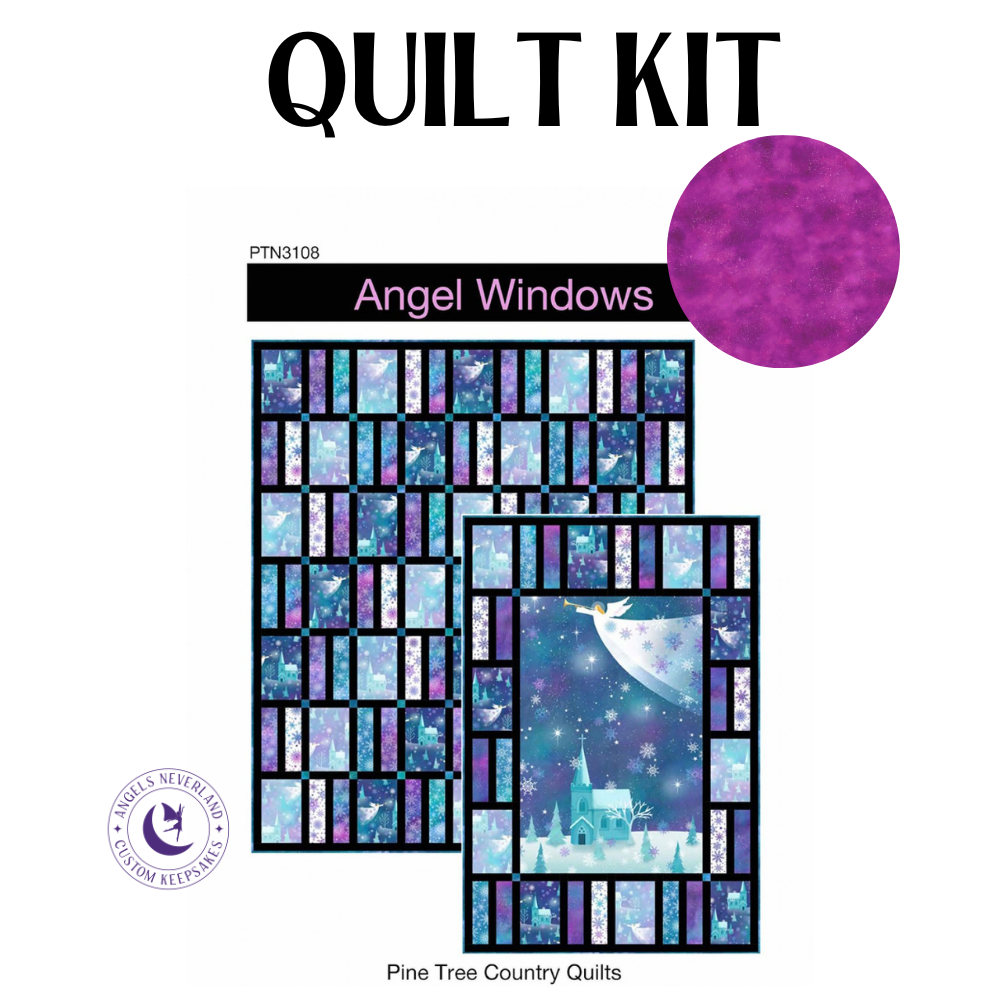 Northcott Fabrics Quilt Kit QUILT KIT w/4 yds bk FUCHSIA Nebula Angel Windows QUILT KIT Throw Size 55" x 64" with Angels On High Cotton Fabric
