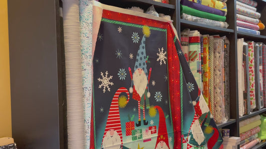 A Gnome to Fa La  Christmas Metallic Fabric Panel Only