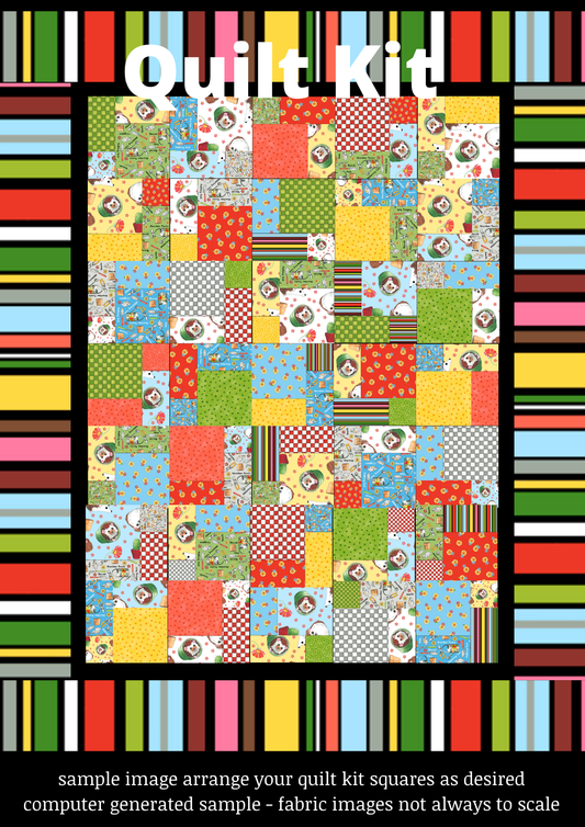 QT Fabrics Quilt Kit Quilt Kit Top & Binding Only Who Let The Hogs Out Beginner Quilt Kit Easy as ABC and 123 Pattern for Lap Size 64" x 82" quilt