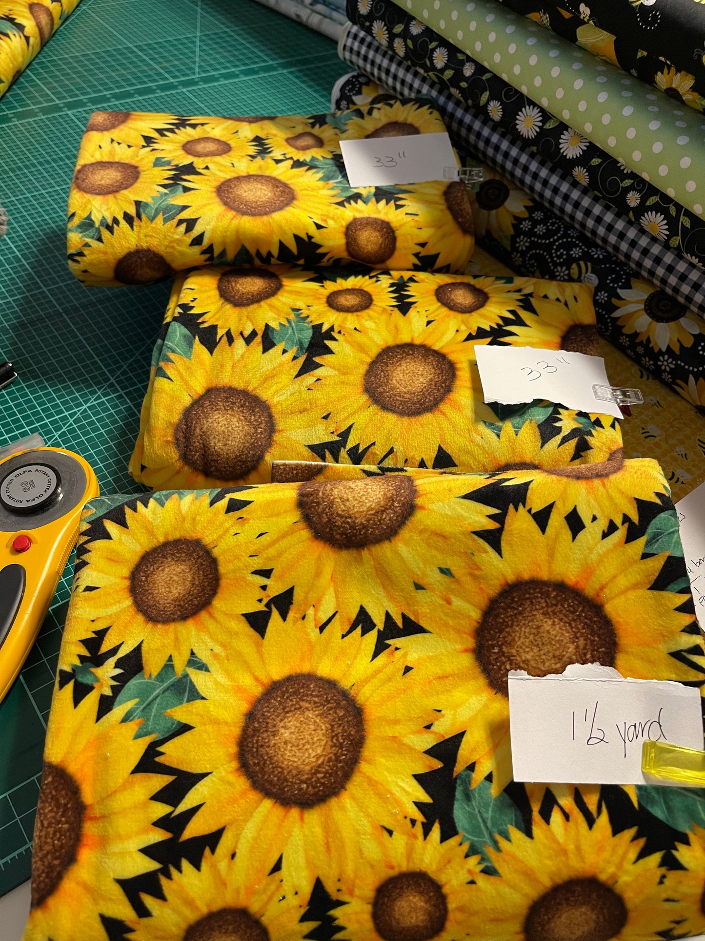 Shannon Fabrics Fabric Remnant 33" x 58"/60" Minky Cuddle Fabric, Sunflower Digital Cuddle® Marigold, Sunflower Digital MINKY, You are my Sunshine Coordinate, Summer