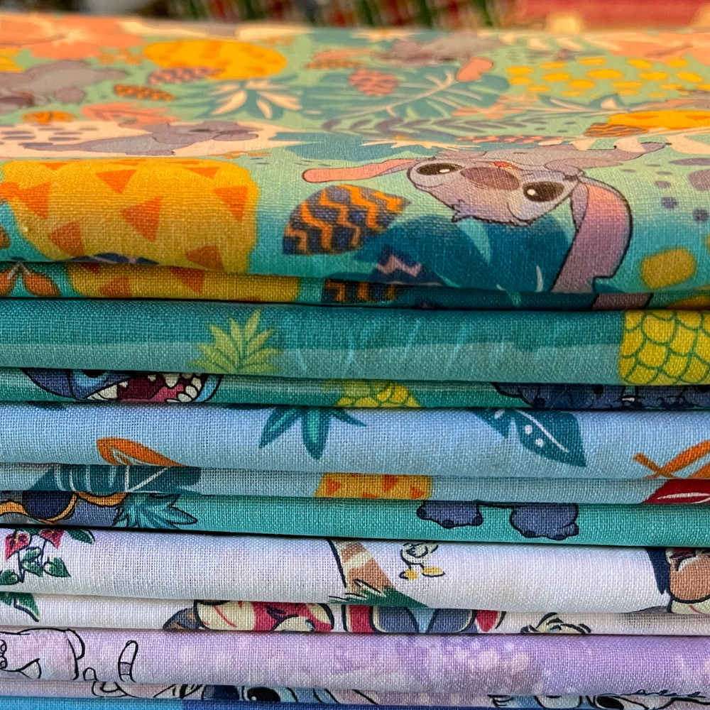 Springs Creative Fabric Bundle Licensed Disney Fabric, Lilo and Stitch Bundled fabric with Panel - FQ, 1/2 yard and 1 yard bundles