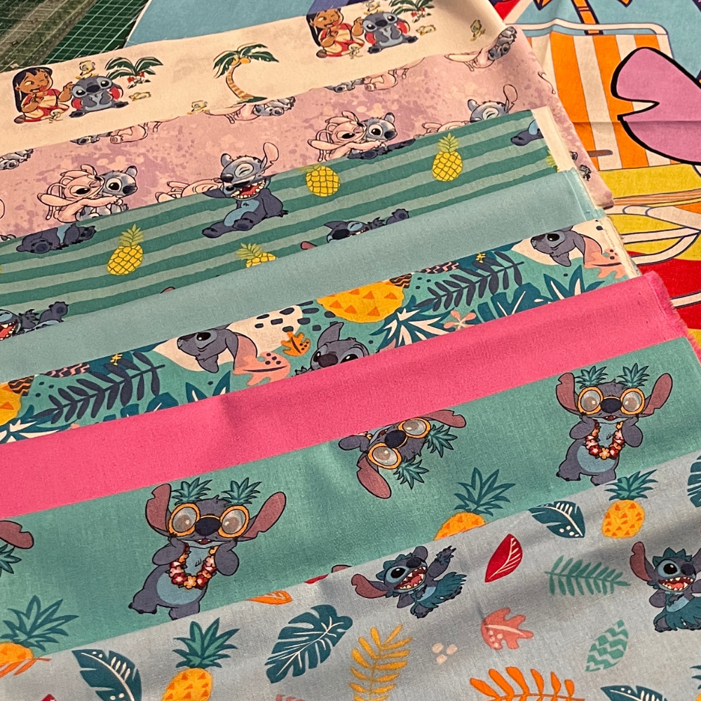 Springs Creative Fabric Bundle Licensed Disney Fabric, Lilo and Stitch Bundled fabric with Panel - FQ, 1/2 yard and 1 yard bundles