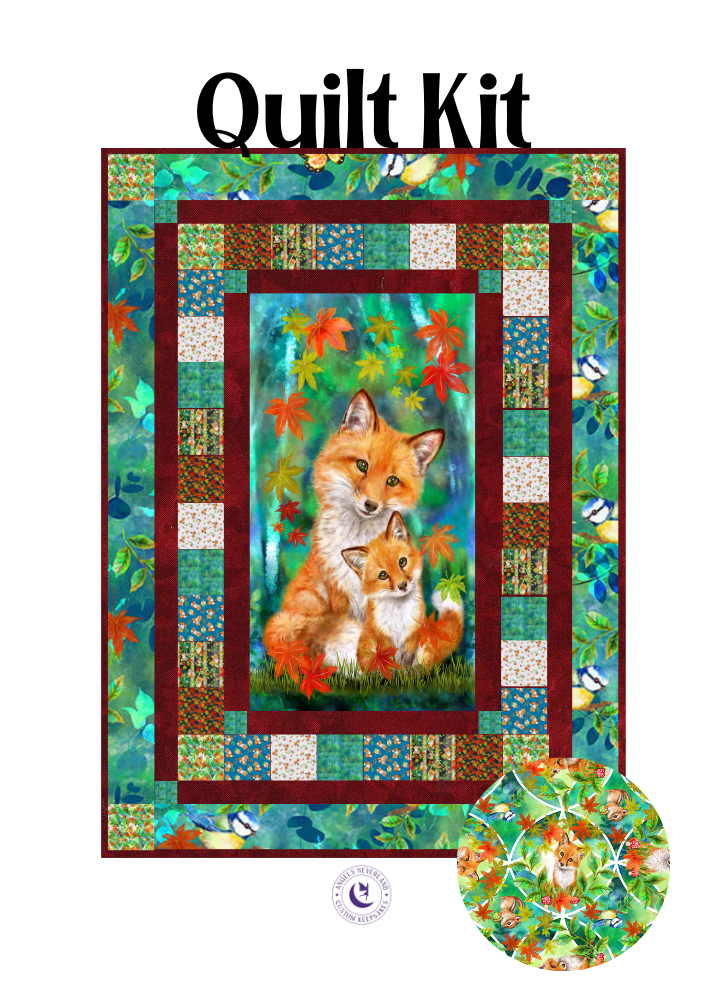 Studio E Quilt Kit Kit w/4 yards cotton backing (green)background circle fox) Auburn Fox Fall Quilt Kit using Picture This Pattern