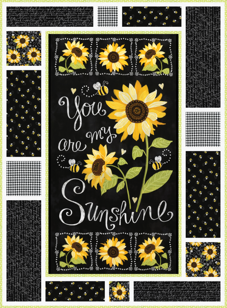 The Quilt Chef Quilt Pattern Message Board 2.0 Pattern Only by The Quilt Chef, featured image is You Are My Sunshine by Timeless Treasures