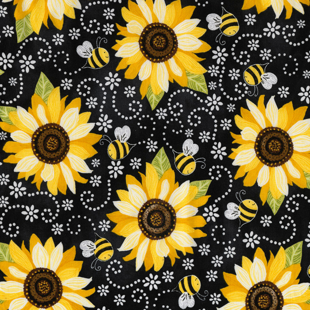 Timeless Treasures Fabric 1 yard (36"x44") / Sunflower & Bees Honey bee fabric by Gail Cadden, bumblebee fabric, Beeloved Fabric, Timeless Treasures You are My Sunshine Fabric, Honeybee Fabric