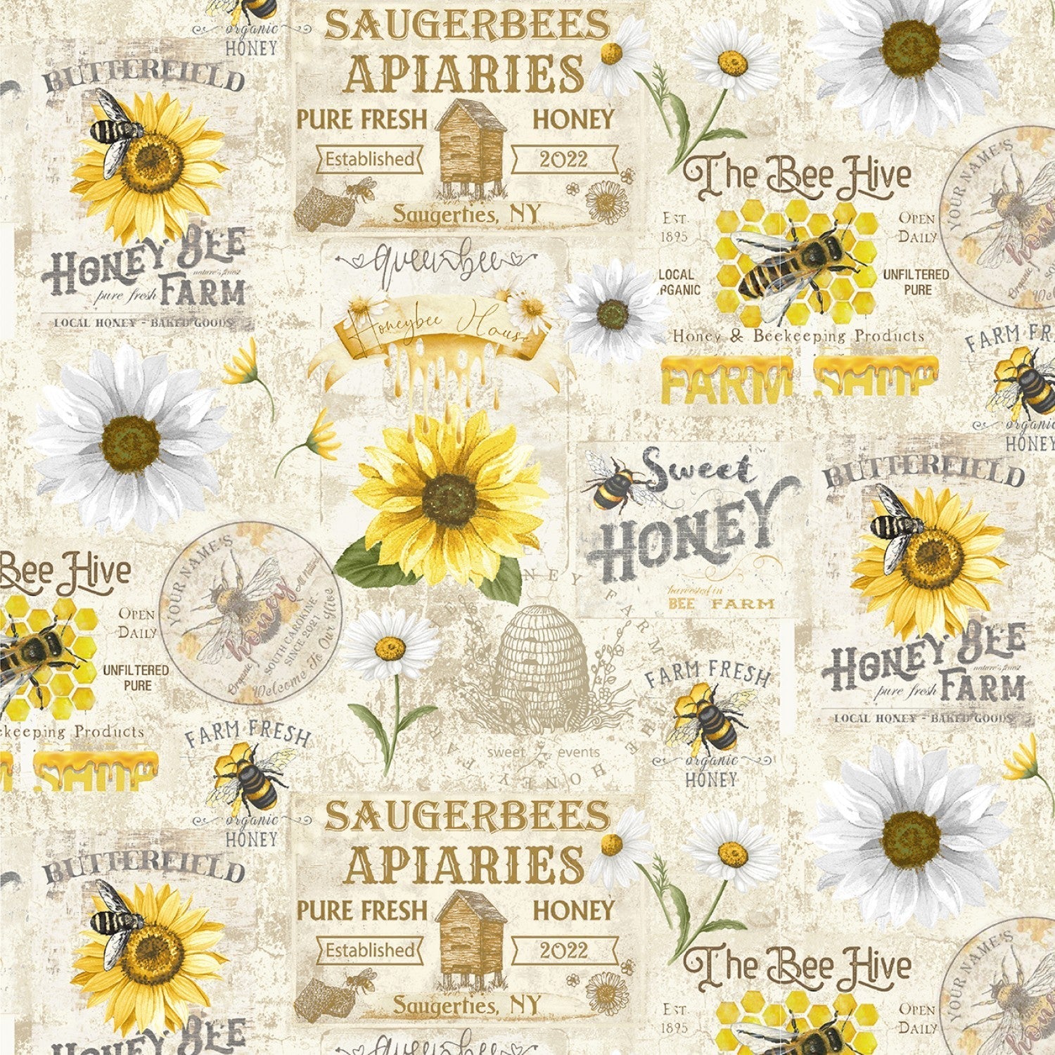 Timeless Treasures Fabric Bundle Honey Bee Farm 1/2 yard bundle (10 pieces)