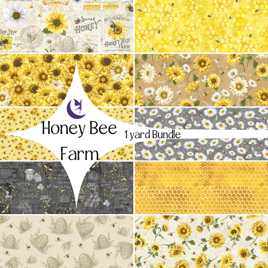 Timeless Treasures Fabric Bundle Honey Bee Farm 1 yard bundle (10 pieces)