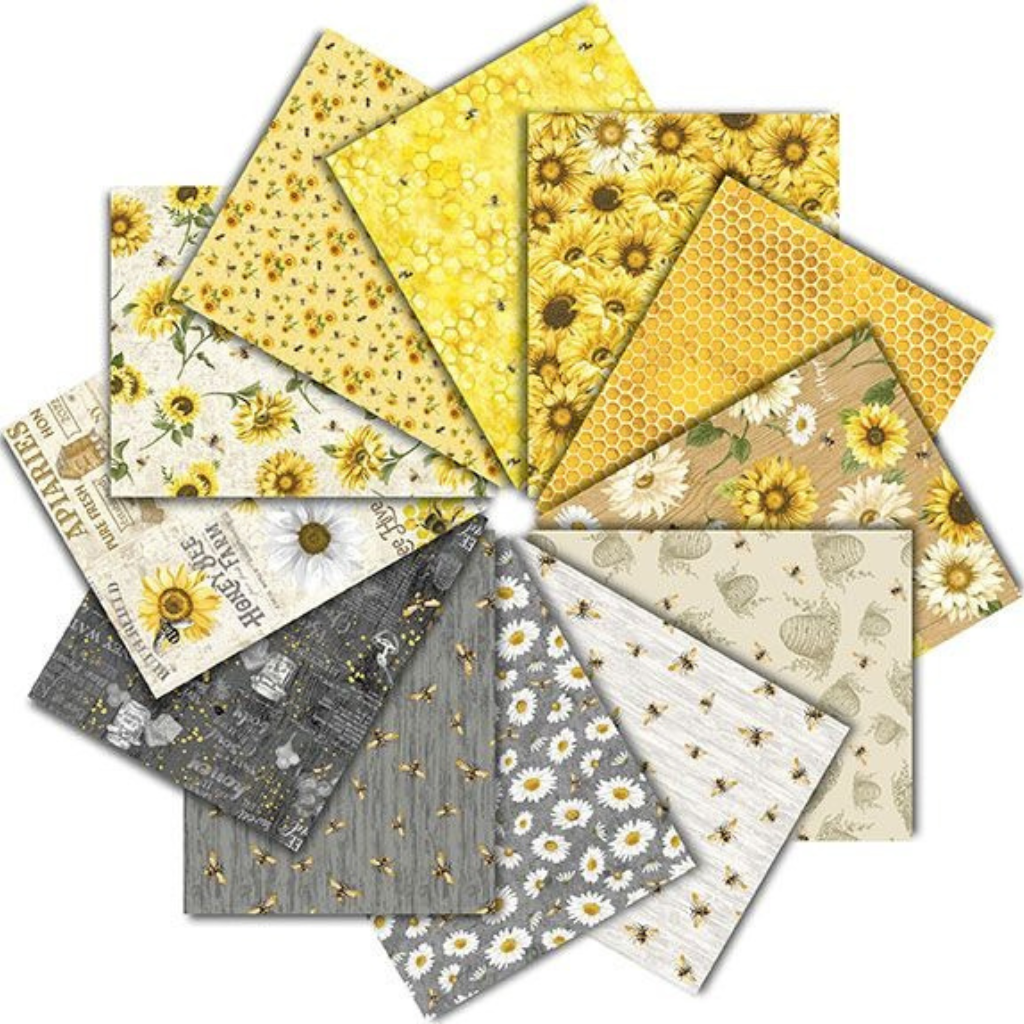 Timeless Treasures Fabric Bundle Honey Bee Farm FQ Bundled Fabric with Home Is Where My Honey Is Panel and 1 yard Black Check Fabric