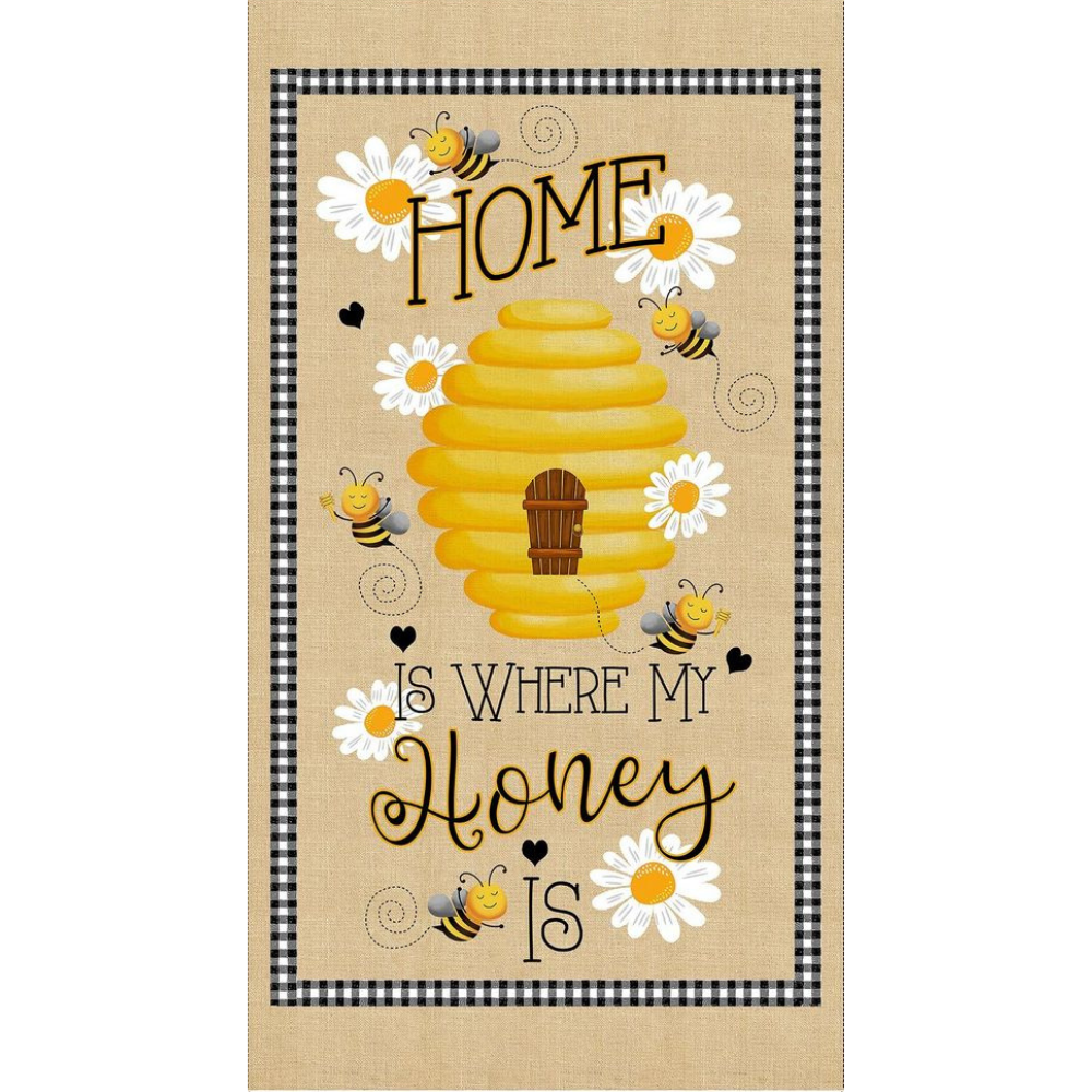 Timeless Treasures Fabric Bundle Honey Bee Farm FQ Bundled Fabric with Home Is Where My Honey Is Panel and 1 yard Black Check Fabric