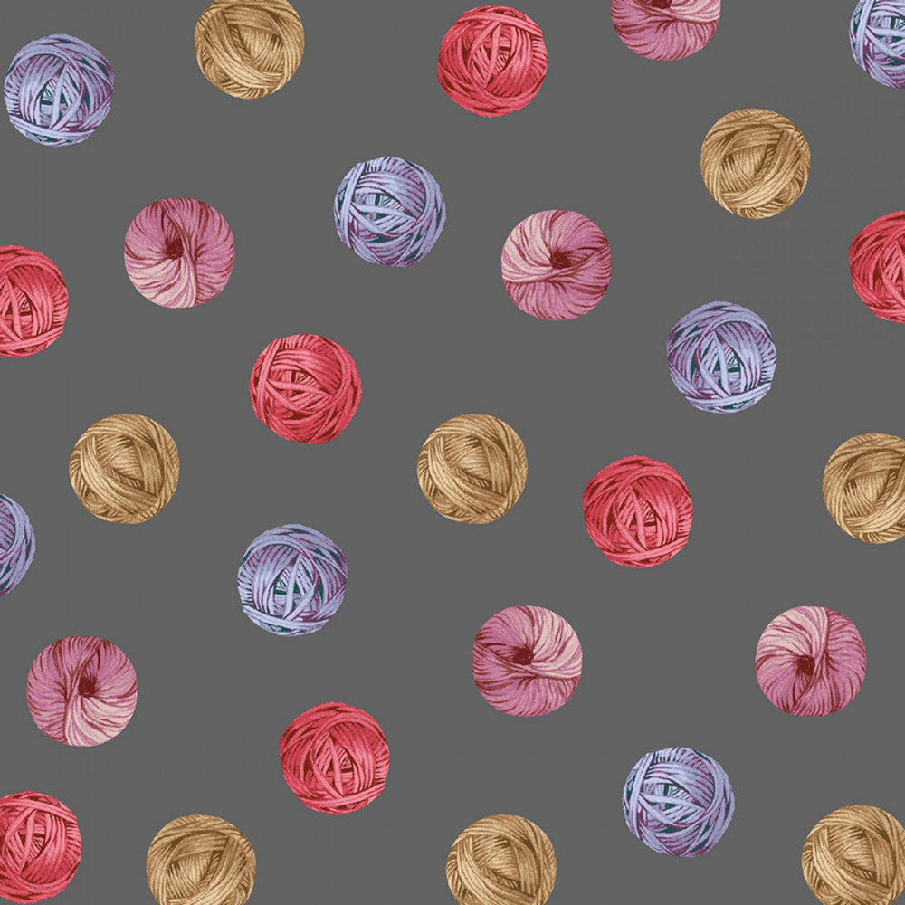 Timeless Treasures Fabric Dark Grey Yarn Balls Allover Windham Knit N Purl by Windham Collection Cotton fabric by the yard