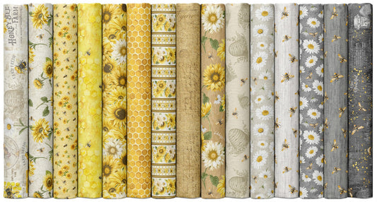 Timeless Treasures Fabric Flying Bees on Honey Combs Cotton Quilting Fabric, Honey Bee Farm