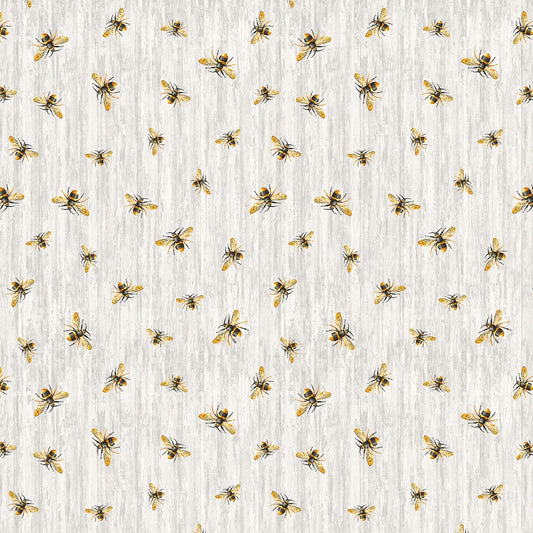 Timeless Treasures Fabric Flying Bees on Wood Texture Cotton Quilting Fabric (grey), Honey Bee Farm