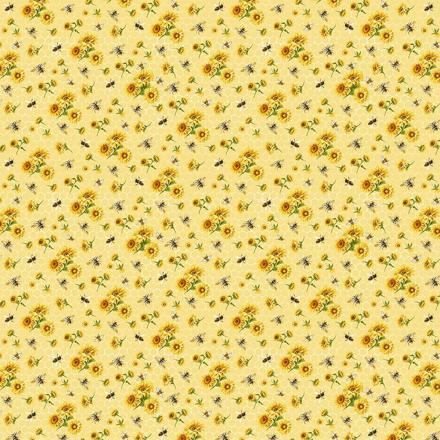 Timeless Treasures Fabric FQ (approximately 18" x 22") Bee and Sunflower Bouquets Cotton Quilting Fabric, Honey Bee Farm