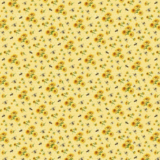 Timeless Treasures Fabric FQ (approximately 18" x 22") Bee and Sunflower Bouquets Cotton Quilting Fabric, Honey Bee Farm