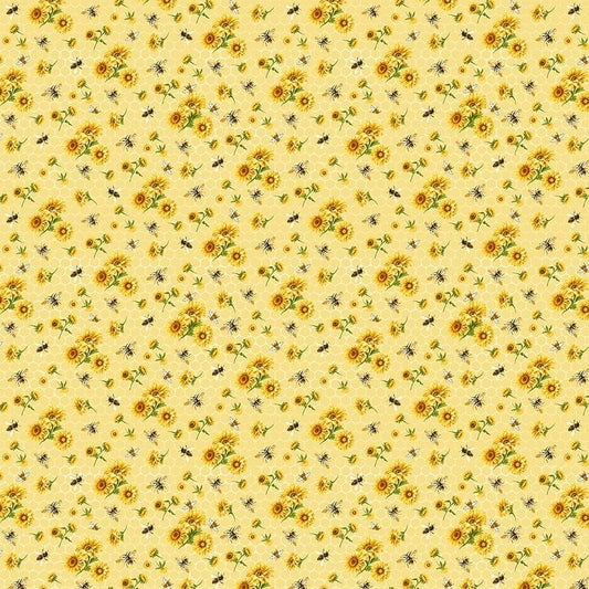 Timeless Treasures Fabric FQ (approximately 18" x 22") Bee and Sunflower Bouquets Cotton Quilting Fabric, Honey Bee Farm