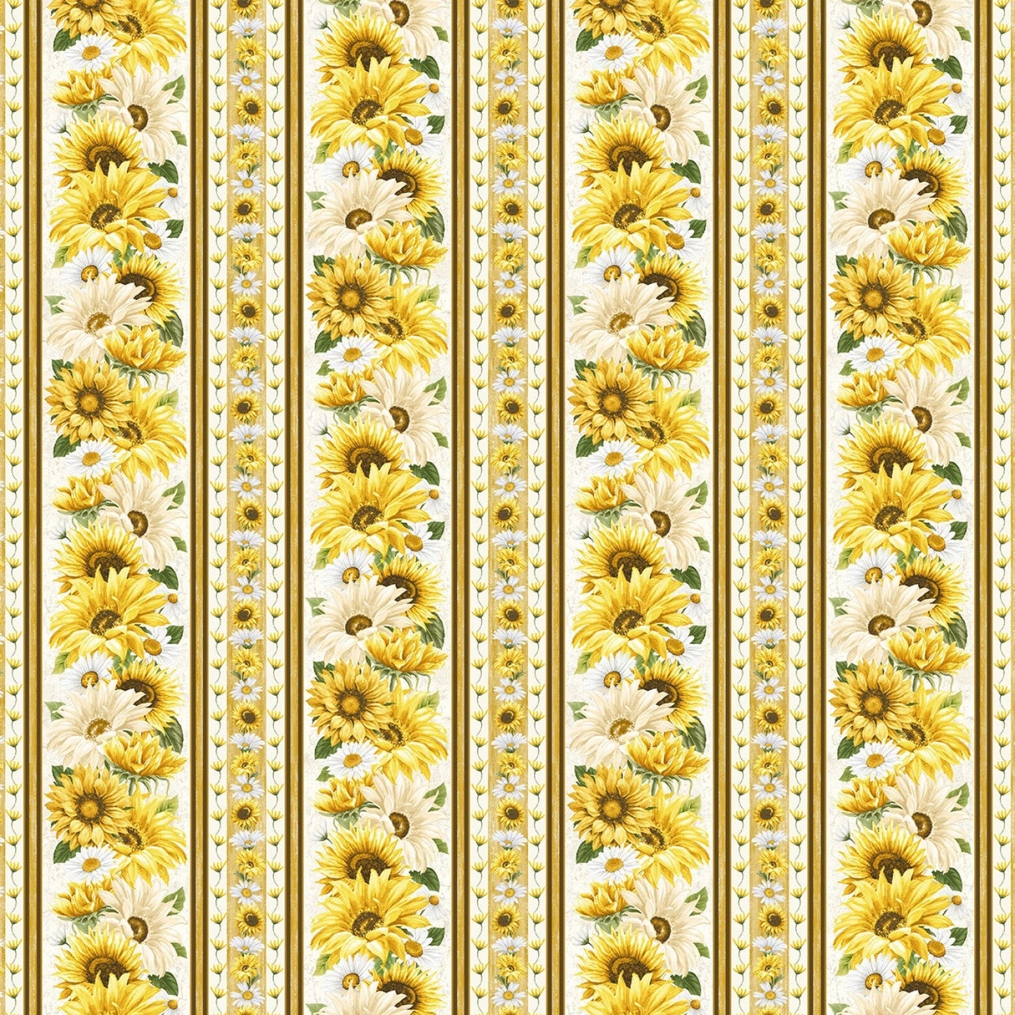 Timeless Treasures Fabric FQ (approximately 18" x 22") Bee Floral 11 Stripe 44" Cotton Quilting Fabric, Honey Bee Farm