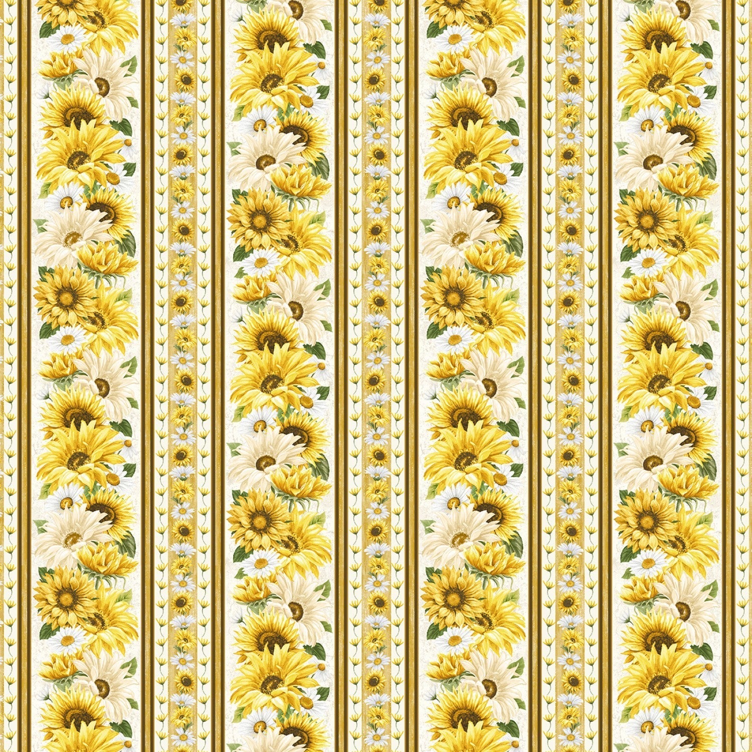 Timeless Treasures Fabric FQ (approximately 18" x 22") Bee Floral 11 Stripe 44" Cotton Quilting Fabric, Honey Bee Farm