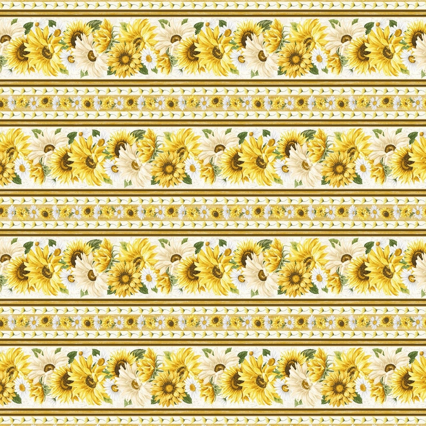 Timeless Treasures Fabric FQ (approximately 18" x 22") Bee Floral 11 Stripe 44" Cotton Quilting Fabric, Honey Bee Farm