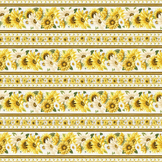 Timeless Treasures Fabric FQ (approximately 18" x 22") Bee Floral 11 Stripe 44" Cotton Quilting Fabric, Honey Bee Farm