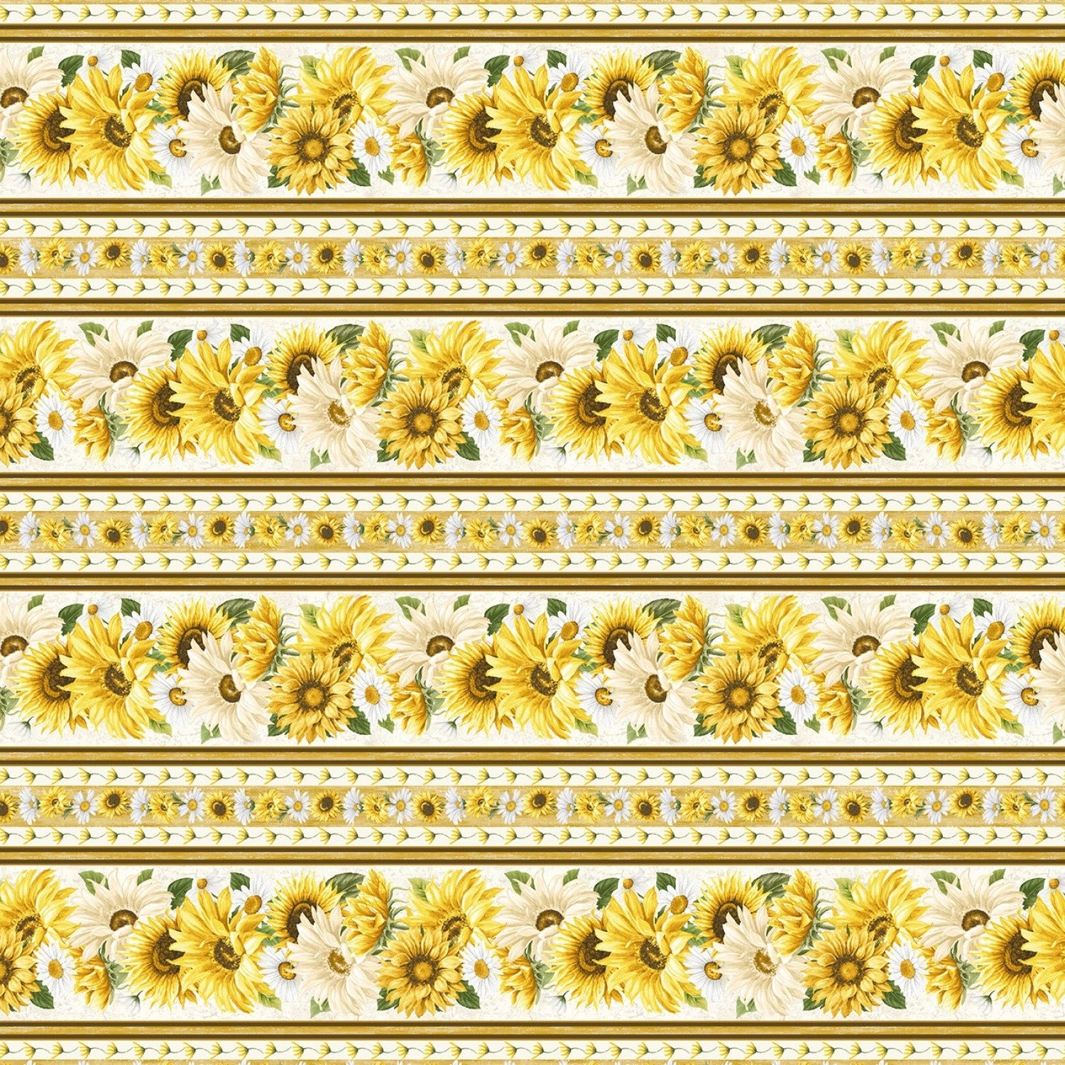 Timeless Treasures Fabric FQ (approximately 18" x 22") Bee Floral 11 Stripe 44" Cotton Quilting Fabric, Honey Bee Farm