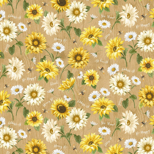 Timeless Treasures Fabric FQ (approximately 18" x 22") Bee Florals Cotton Quilting Fabric, Honey Bee Farm