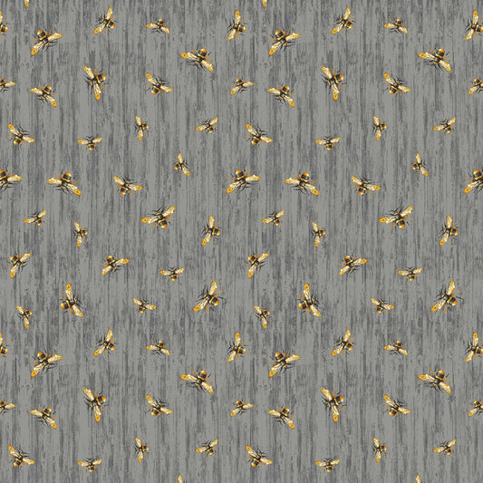 Timeless Treasures Fabric FQ (approximately 18" x 22") Flying Bees on Wood Texture Cotton Quilting Fabric (slate), Honey Bee Farm