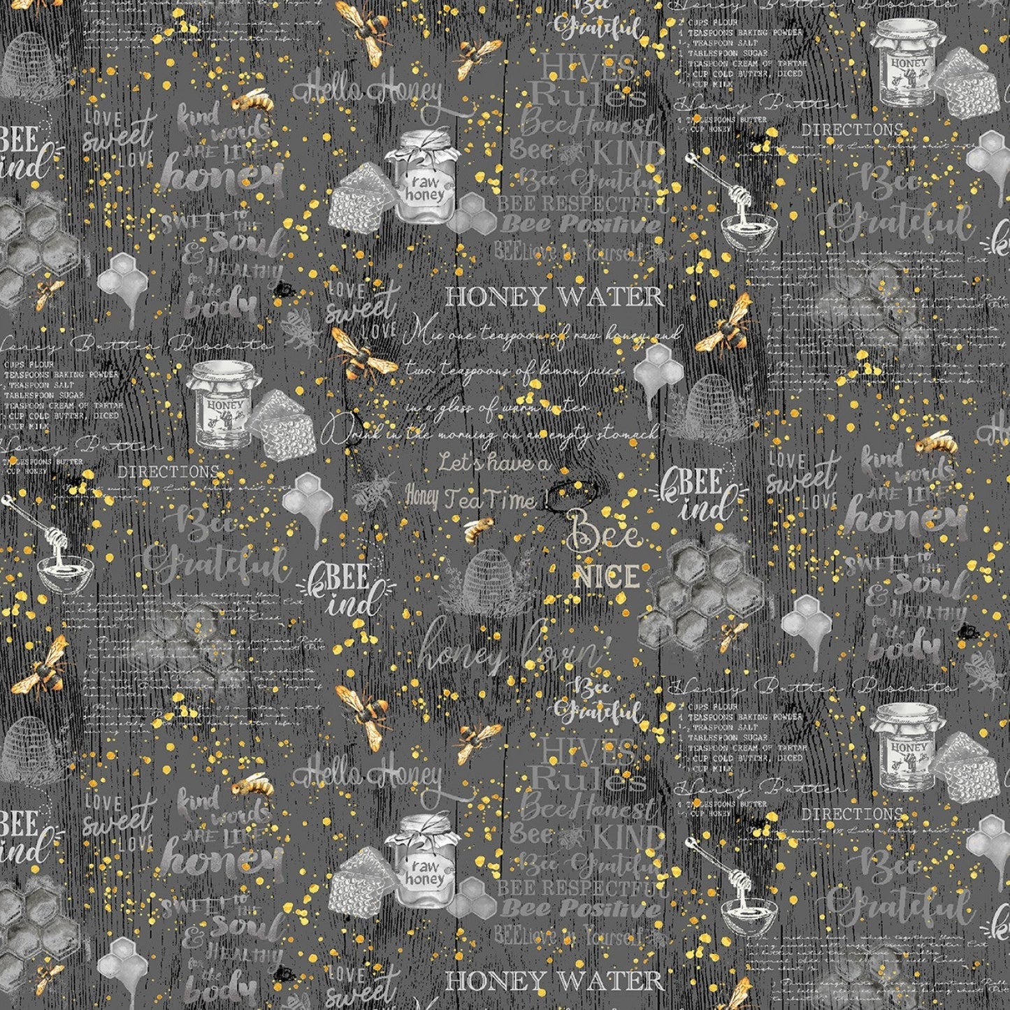 Timeless Treasures Fabric FQ (approximately 18" x 22") Hives Rules and Quotes Cotton Quilting Fabric, Honey Bee Farm