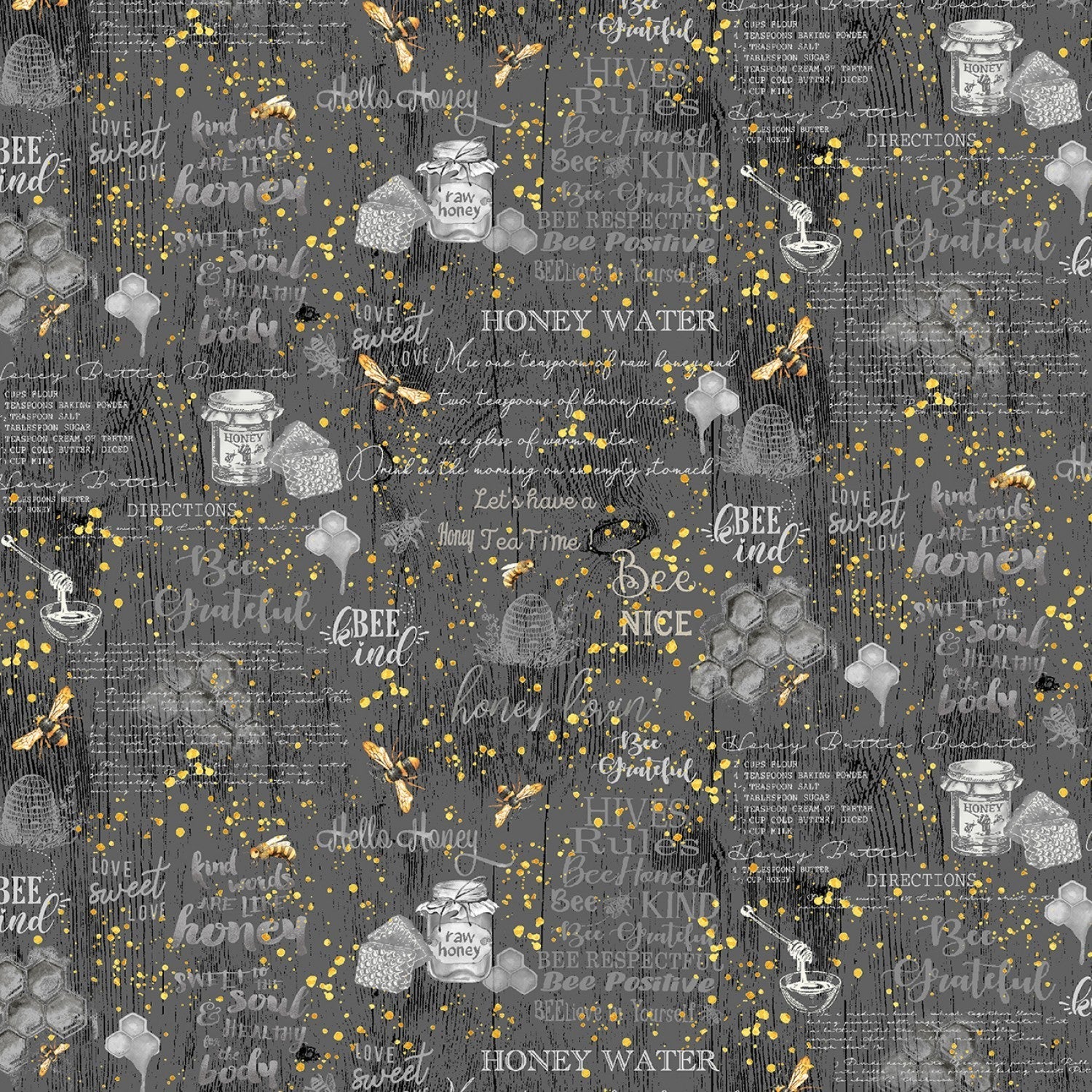 Timeless Treasures Fabric FQ (approximately 18" x 22") Hives Rules and Quotes Cotton Quilting Fabric, Honey Bee Farm