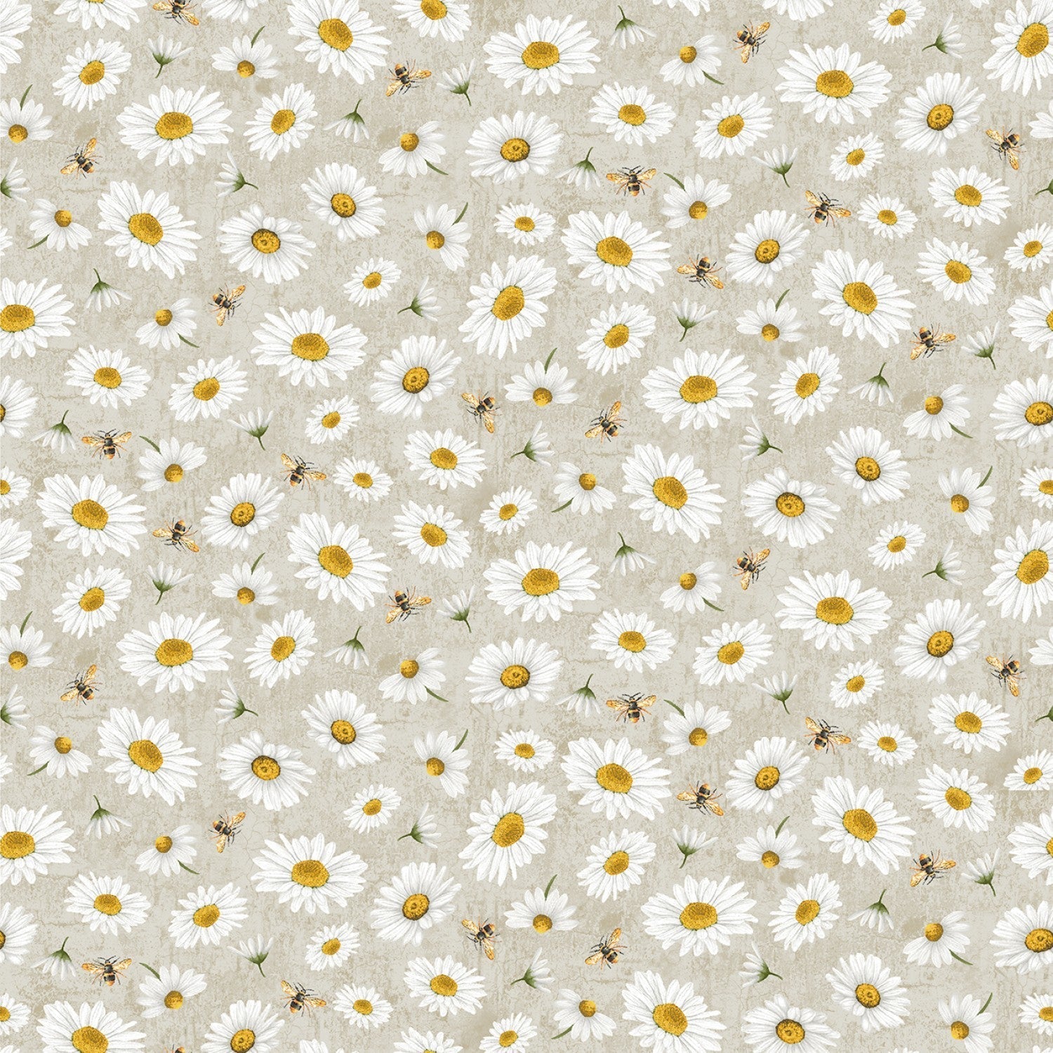 Timeless Treasures Fabric FQ (approximately 18" x 22") Tossed Bee and Daisy Florals Cotton Quilting Fabric (Grey), Honey Bee Farm