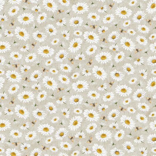 Timeless Treasures Fabric FQ (approximately 18" x 22") Tossed Bee and Daisy Florals Cotton Quilting Fabric (Grey), Honey Bee Farm