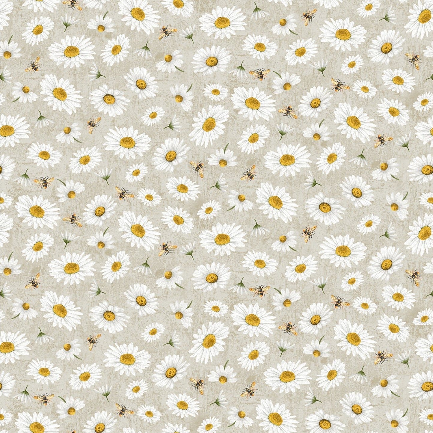 Timeless Treasures Fabric FQ (approximately 18" x 22") Tossed Bee and Daisy Florals Cotton Quilting Fabric (Grey), Honey Bee Farm