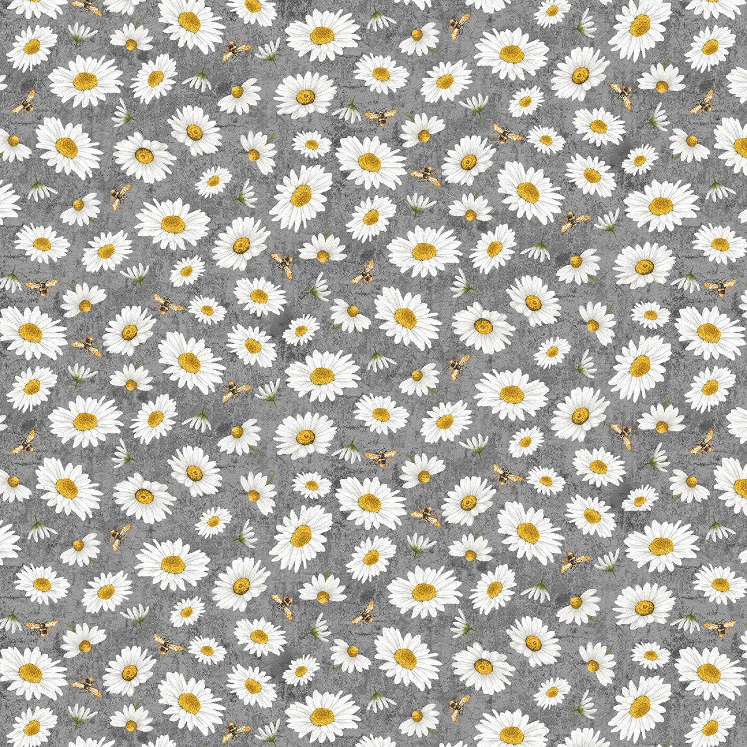Timeless Treasures Fabric FQ (approximately 18" x 22") Tossed Bee and Daisy Florals Cotton Quilting Fabric (Slate), Honey Bee Farm