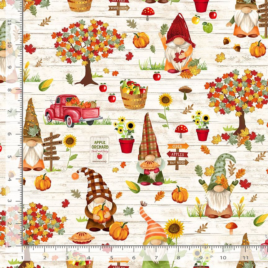Timeless Treasures Fabric Gnomes Pumpkin Patch & Apple Picking Fabric by the Yard Gail-CD2127 Cream