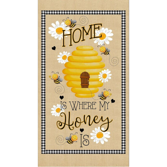 Timeless Treasures Fabric Panel Honey Bee Hive & Daisy 24" Quilting Panel from Home Is Where My Honey Is