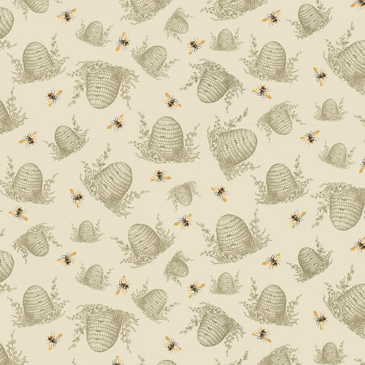 Timeless Treasures Fabric Tossed Bee Hive Cotton Quilting Fabric, Honey Bee Farm