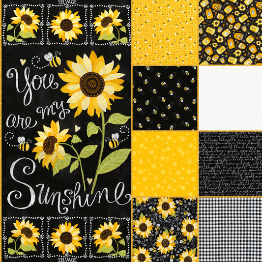 Timeless Treasures Fabric You are my Sunshine Cotton Fabric Fat Quarter Bundle Includes 8 FQs and Sunflower Chalkboard Panel