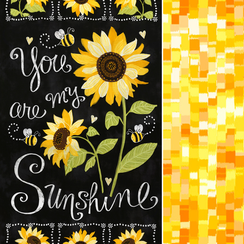 Timeless Treasures Fabric You are my Sunshine Fabric bundle with Sunflower Cotton Panel Fabric and 8 Print Bundle FQ, 1/2 yard or 1 yard