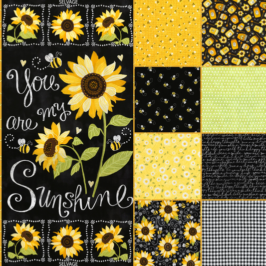 Timeless Treasures Fabric You are my Sunshine Original Cotton Fabric Fat Quarter Bundle Includes 8 FQs and Sunflower Chalkboard Panel