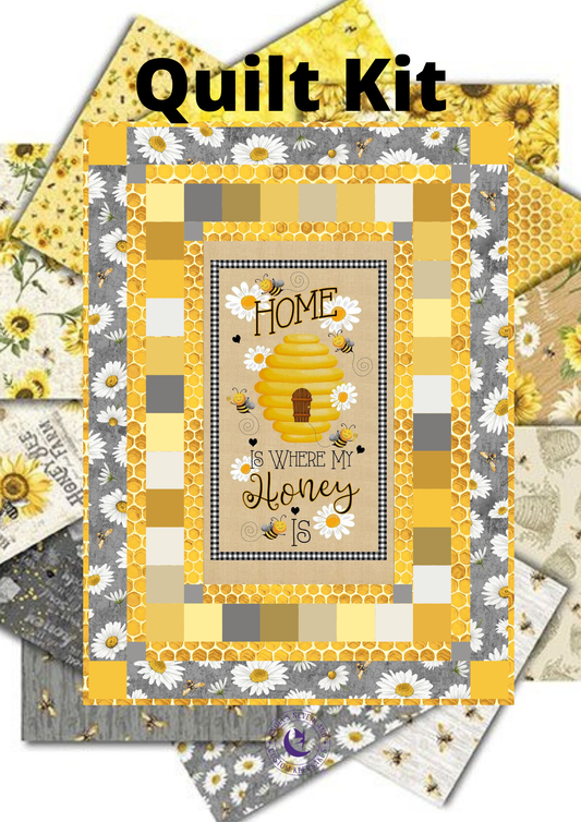 Timeless Treasures Quilt Kit Beginner Bee Hive Quilt Kit Timeless Treasures Honeybee Farm Fabric with Home Is Where My Honey Is DIY Panel Quilt with Picture This Pattern