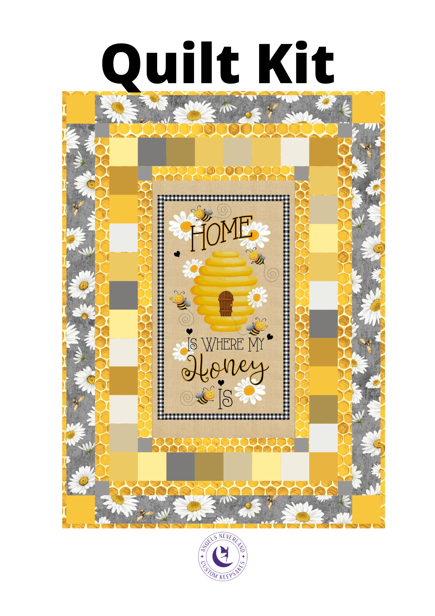 Timeless Treasures Quilt Kit Beginner Bee Hive Quilt Kit Timeless Treasures Honeybee Farm Fabric with Home Is Where My Honey Is DIY Panel Quilt with Picture This Pattern