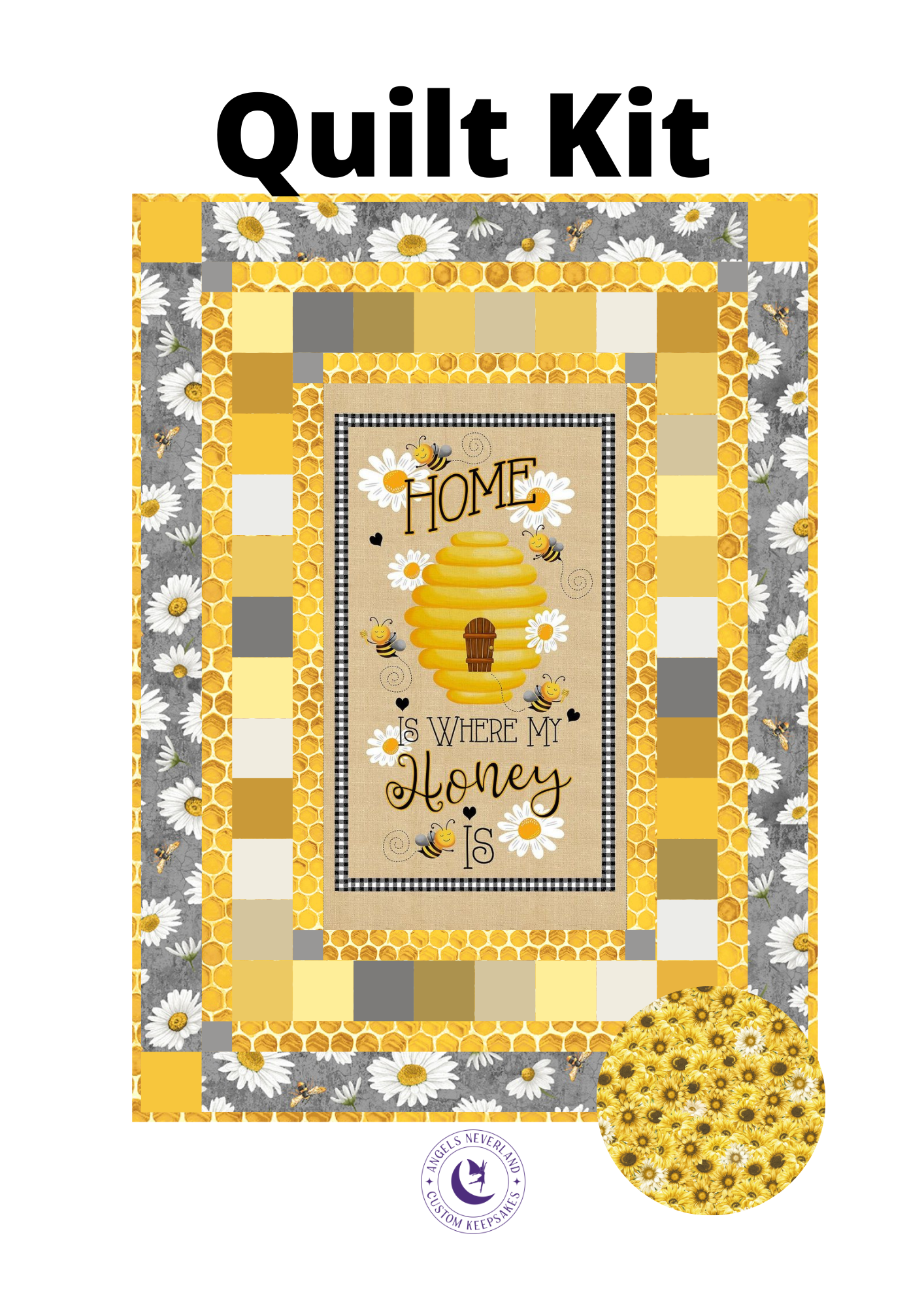 Timeless Treasures Quilt Kit Beginner Bee Hive Quilt Kit Timeless Treasures Honeybee Farm Fabric with Home Is Where My Honey Is DIY Panel Quilt with Picture This Pattern