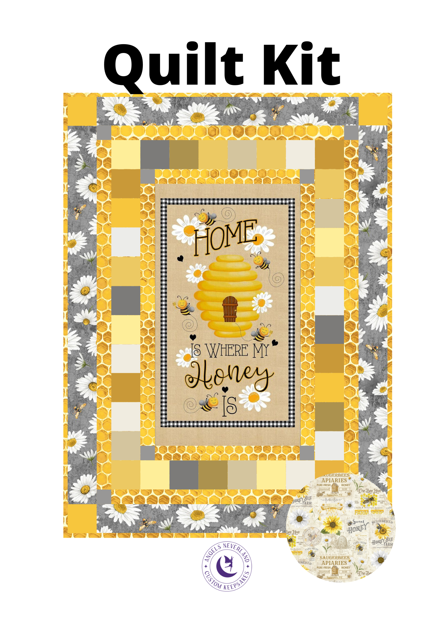 Timeless Treasures Quilt Kit Beginner Bee Hive Quilt Kit Timeless Treasures Honeybee Farm Fabric with Home Is Where My Honey Is DIY Panel Quilt with Picture This Pattern